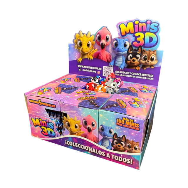 Caja exhibidora mayorista Minis3D con cajitas de huevos y minis sueltos